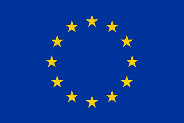 EU symbolet med 12 gule stjerne på blå bunn